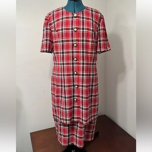 M.H.M Melissa Harper Women’s Red Plaid Lined Shirt Sleeve Jacket dress Size 12